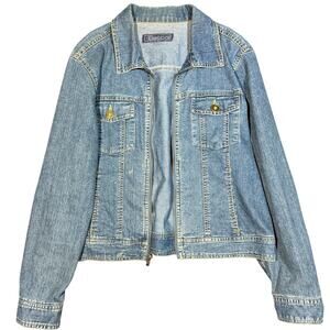 Baccini Denim Jacket Small Womens Blue Zip Up Jean Jacket Fitted Stretch